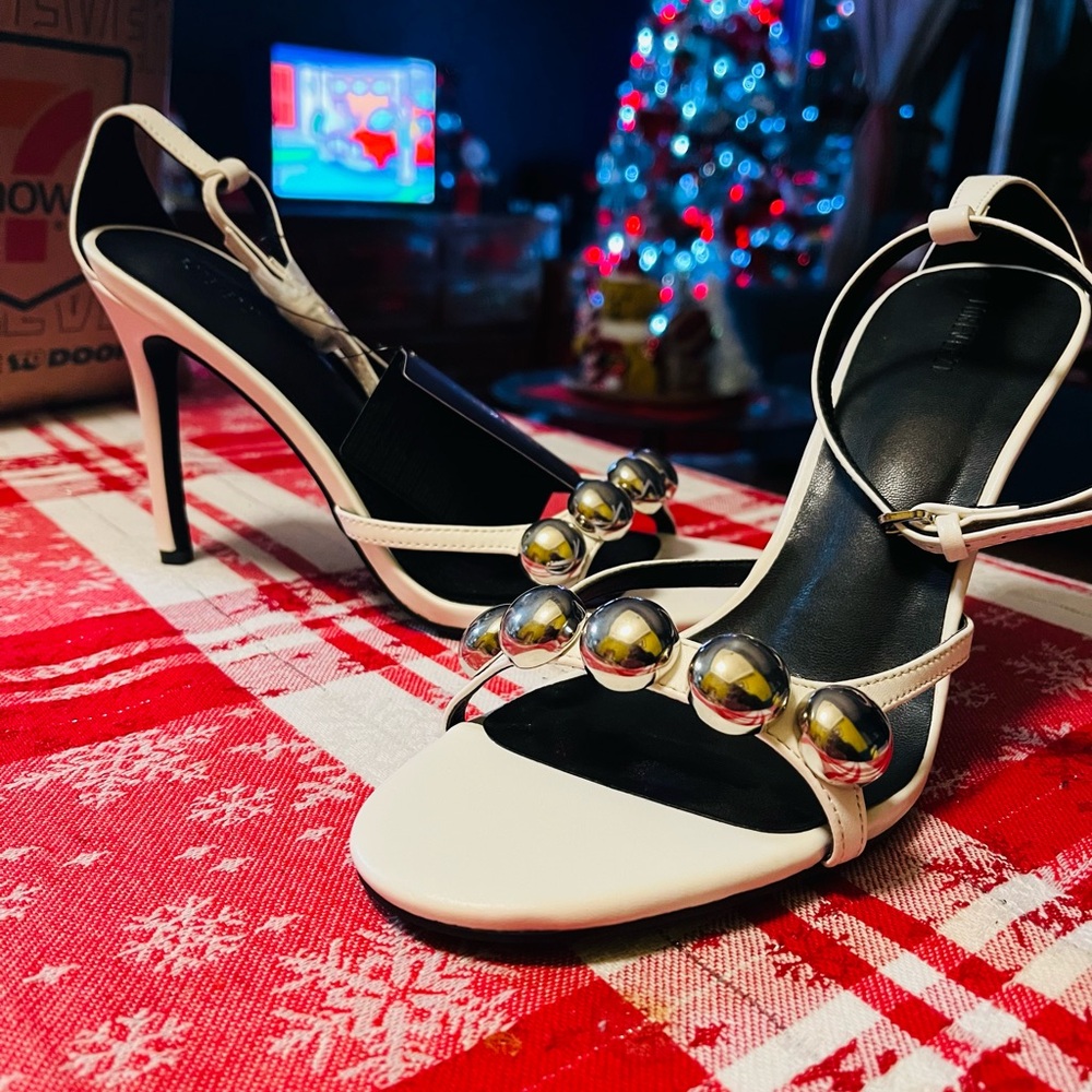 Forever 21 White Heels with Silver Accents